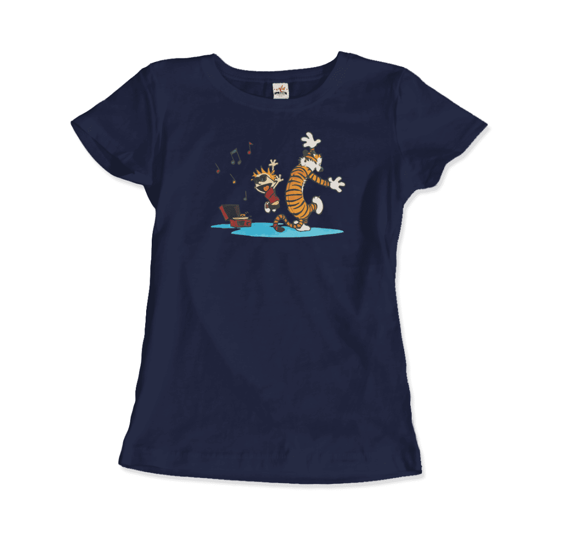 Calvin and Hobbes Dancing with Record Player T-Shirt
