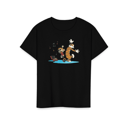 Calvin and Hobbes Dancing with Record Player T-Shirt