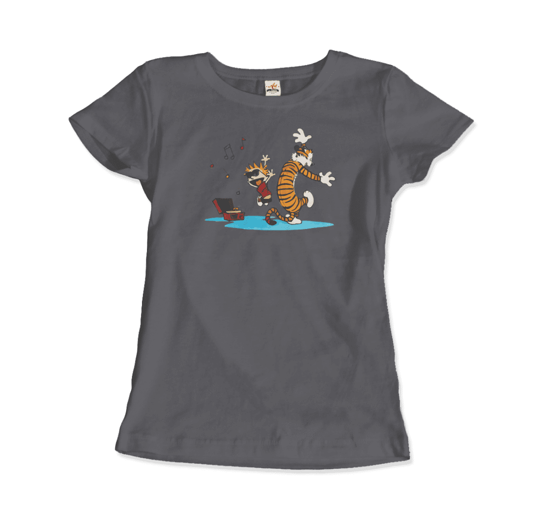 Calvin and Hobbes Dancing with Record Player T-Shirt