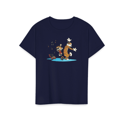Calvin and Hobbes Dancing with Record Player T-Shirt